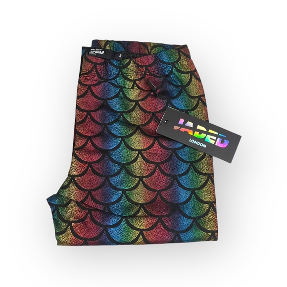 new Dolls Kill Jaded London 𓆉 Shimmer Mermaid Leggings 𓆉 Rainbow Scales S M - Picture 8 of 16